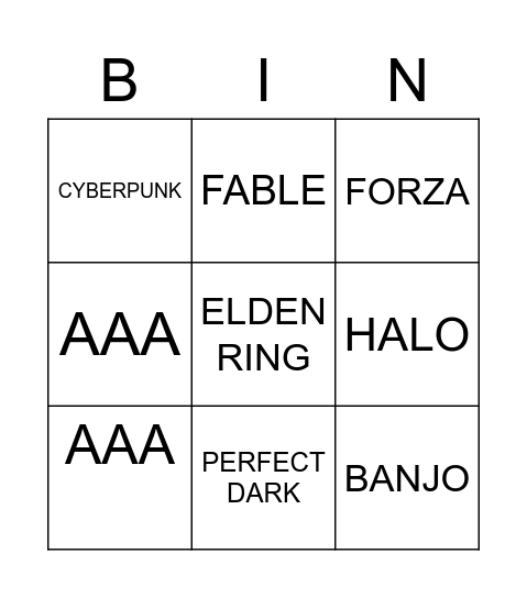 XBOX BINGO Card