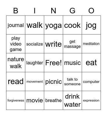 Selfcare Bingo Card