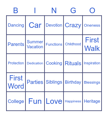 Family Bingo Card