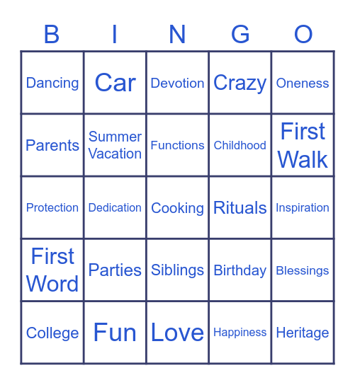 Family Bingo Card