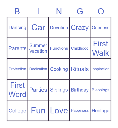 Family Bingo Card