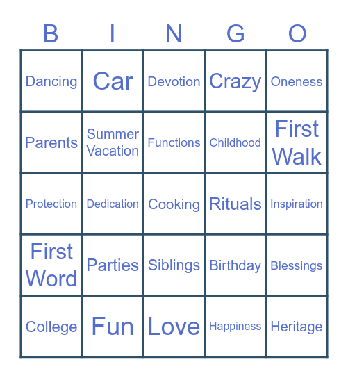 Family Bingo Card