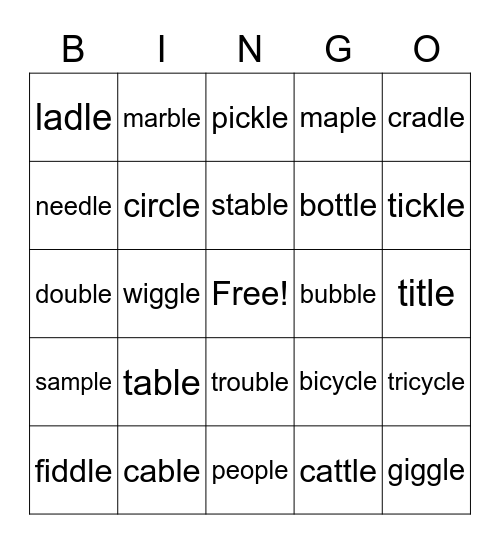 Consonant - le Words Bingo Card