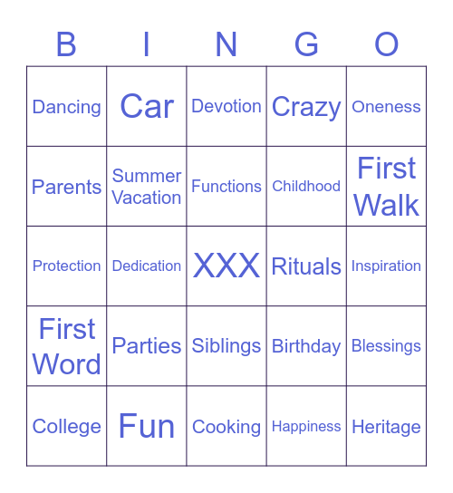 Family Bingo Card