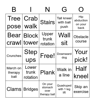 PT Bingo Card