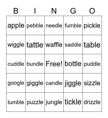 Consonant   -le  Words Bingo Card