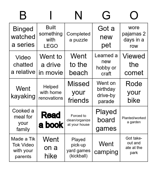 Quarantine Bingo Card