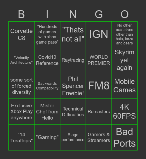 Xbox Stream Bingo Card