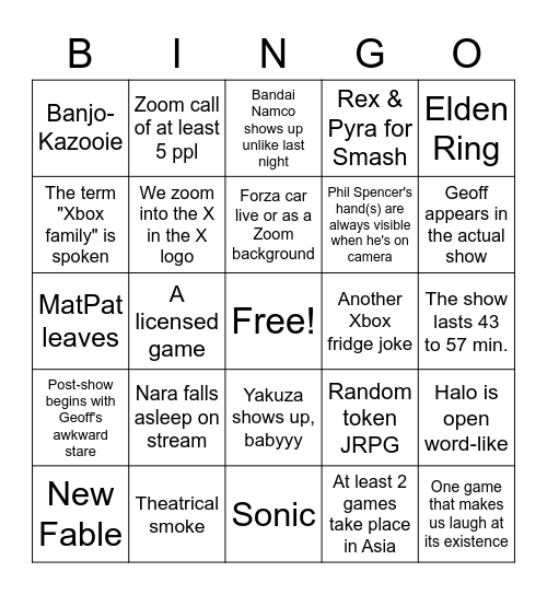 Xbox Bingo Card