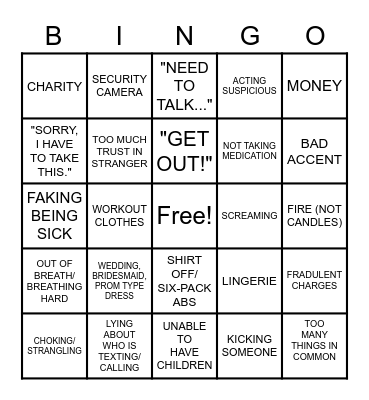 LIFETIME MOVIE BINGO Card
