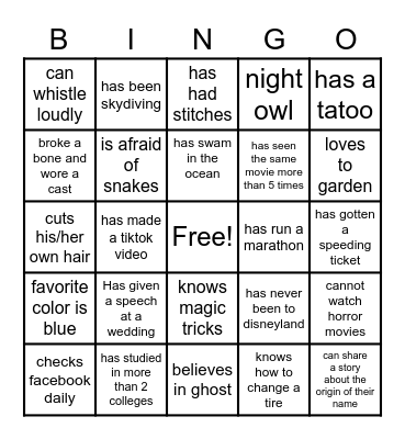 Find Someone who.... Bingo Card