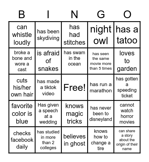 Find Someone who.... Bingo Card