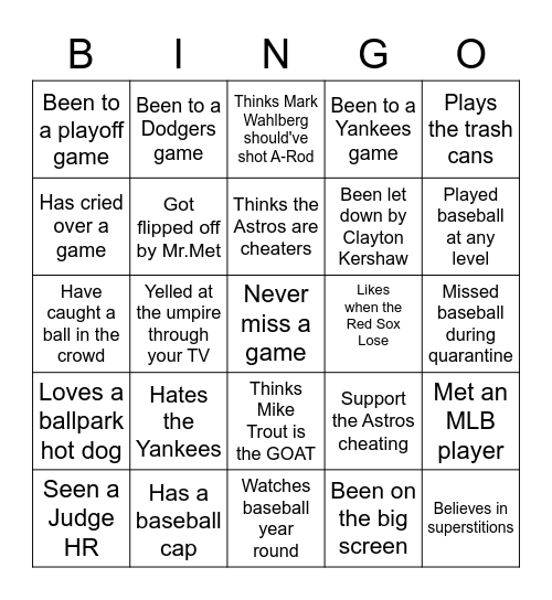 MLBingo Card