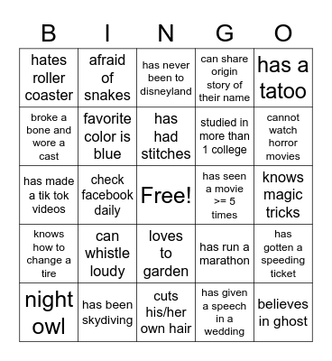Find Someone who.... Bingo Card