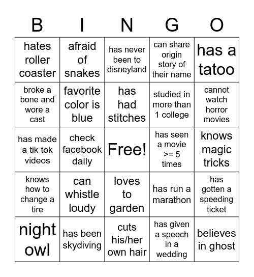 Find Someone who.... Bingo Card