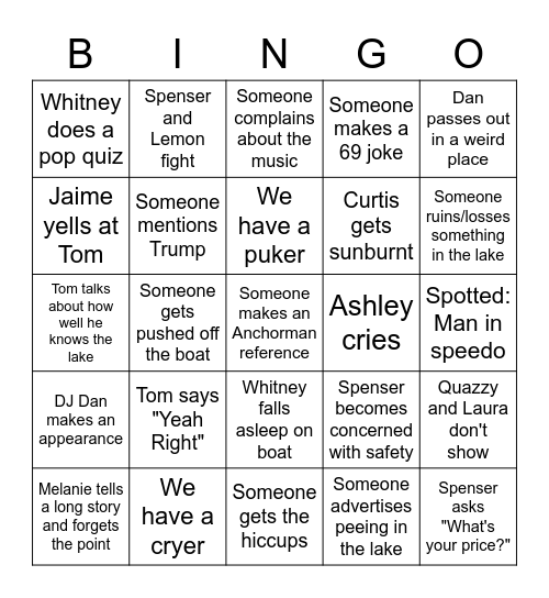 Gaston 2020 Bingo Card