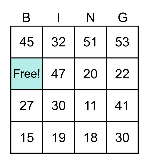 Number Bingo Card