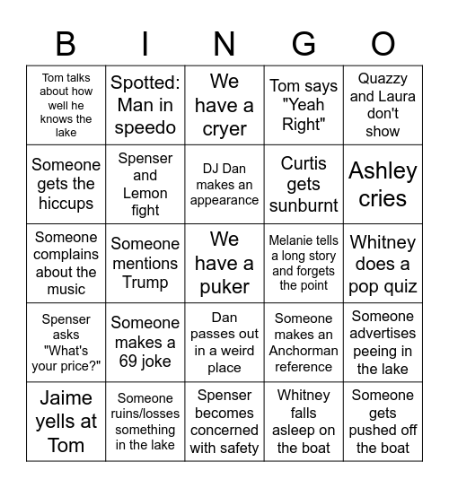 Gaston 2020 Bingo Card