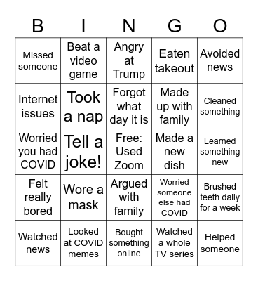 Family Quarantine Bingo Card