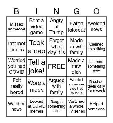 Family Quarantine Bingo Card