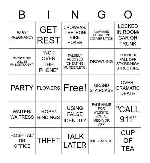 LIFETIME MOVIE BINGO Card