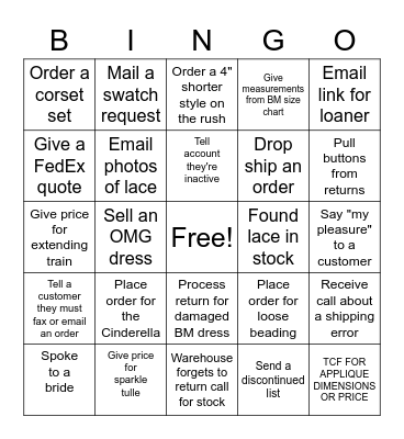 ALLURE CUSTOMER SERVICE BINGO Card