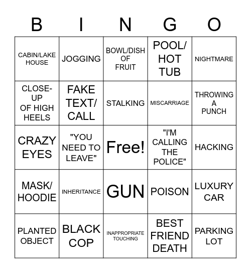 LIFETIME MOVIE BINGO Card