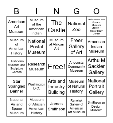 Smithsonian Institute Bingo Card