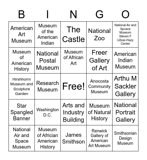 Smithsonian Institute Bingo Card