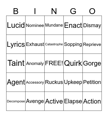 LESSON 3 Bingo Card