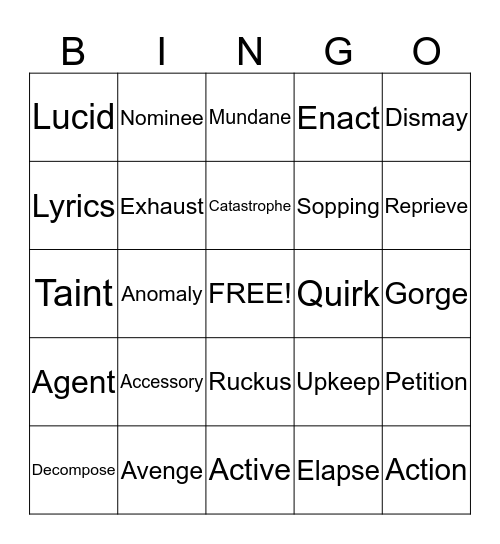 LESSON 3 Bingo Card