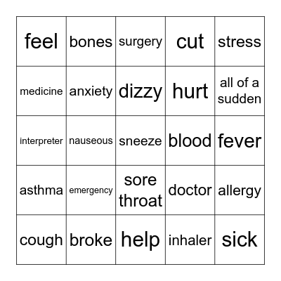 Medical Signs Bingo Card