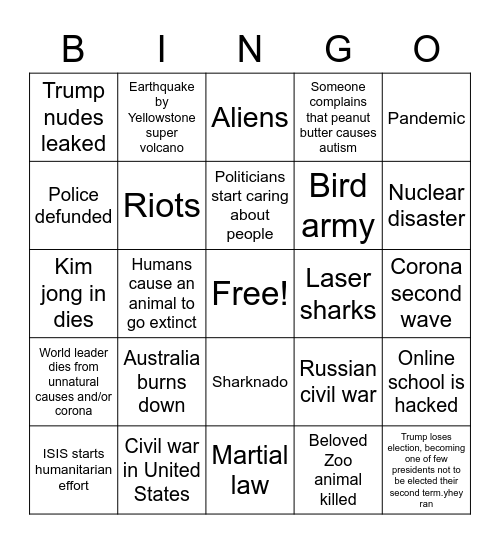 2020 Bingo Card