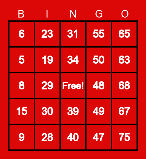 bingo card with number 75 selected