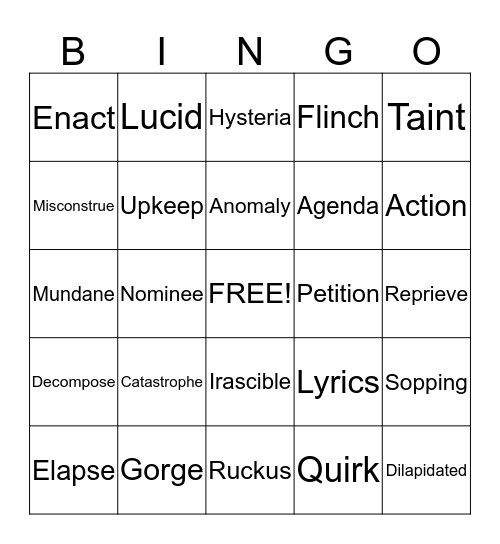 Lesson 3 Bingo Card