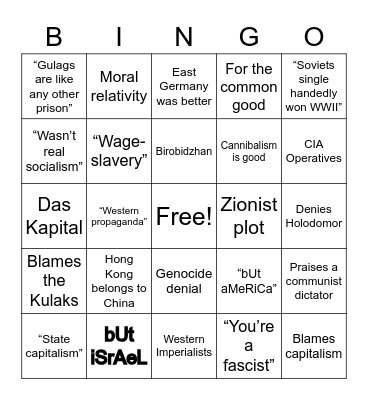 Communist/Tankie Twitter Bingo Card