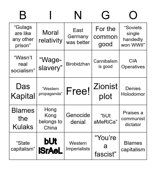 Communist/Tankie Twitter Bingo Card