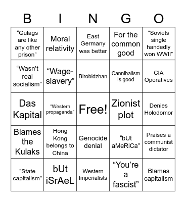 Communist/Tankie Twitter Bingo Card