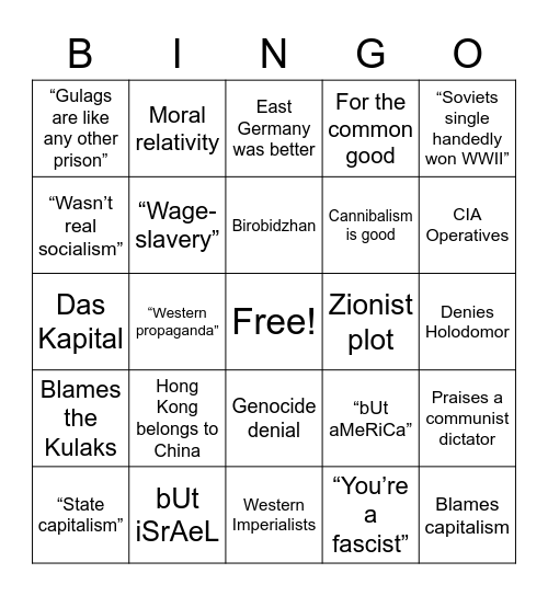 Communist/Tankie Twitter Bingo Card