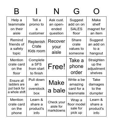 Back of House Bonanza Bingo Card