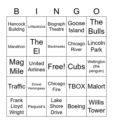 Chicago ChemRisk Bingo Card