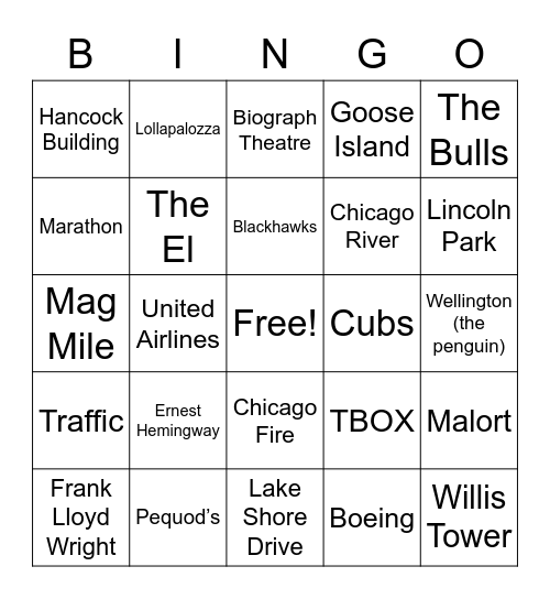 Chicago ChemRisk Bingo Card