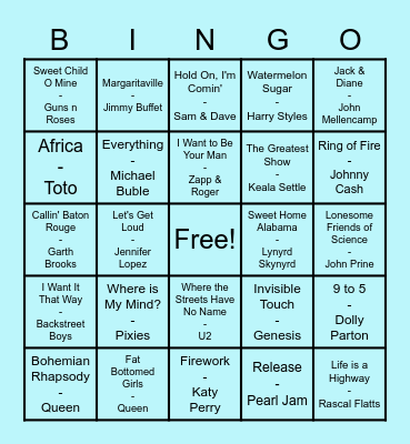 Music Bingo Card