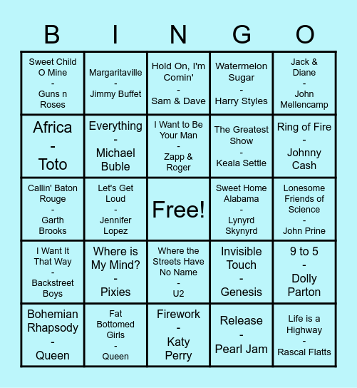 Music Bingo Card