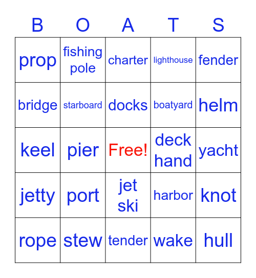 Boats Bingo Card