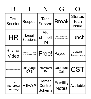 Stratus Bingo Card