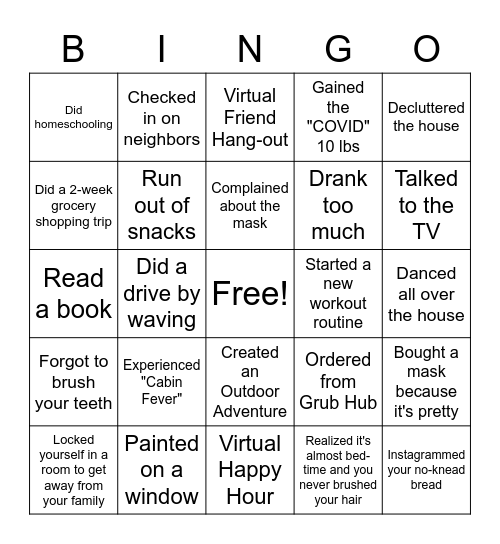 Pandemic Bingo Card