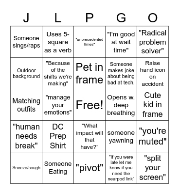 JLP Bingo Card