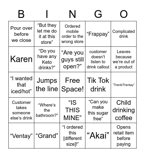 Mallbucks Bingo Card