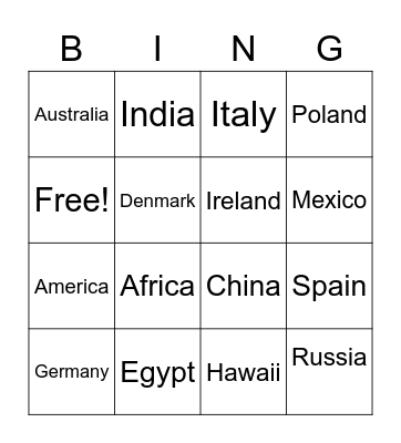 Around the World Music BINGO Card